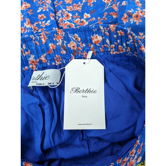 Berthie Paris Maxi Skirt 4 Blue Floral Sheer High Slit Long Lined Bohemian Retro - Picture 9 of 15